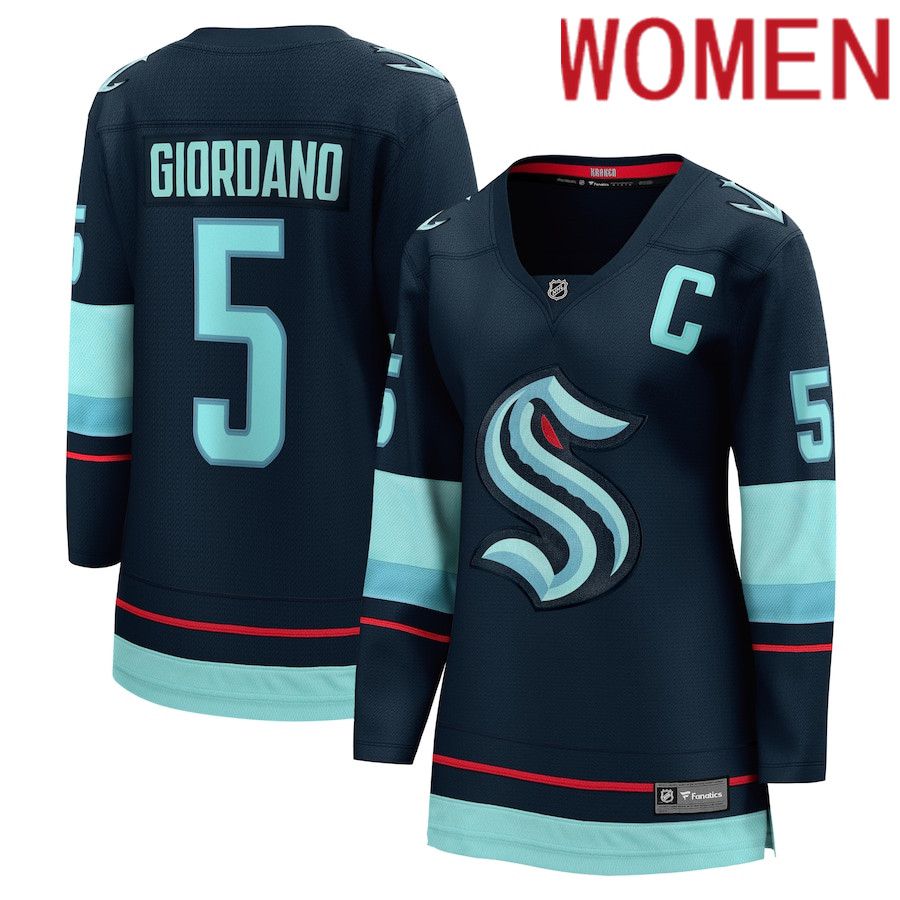 Women Seattle Kraken #5 Mark Giordano Fanatics Branded Deep Sea Blue Home Premier Breakaway Player NHL Jersey->women nhl jersey->Women Jersey